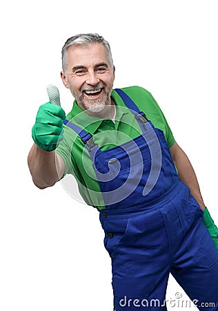 Happy professional gardener giving a thumbs up Stock Photo