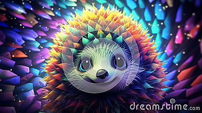 Happy psychedelic hedgehog face portrait in vivid multicolored colors symbolizes vibrant nature Stock Photo
