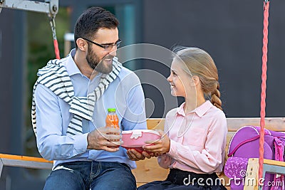 Happy pupil and father Stock Photo