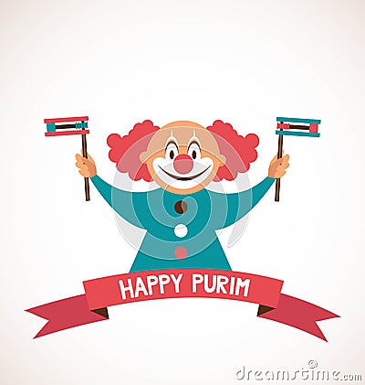 Happy Purim, Jewish holiday. clown holding traditional object Vector Illustration