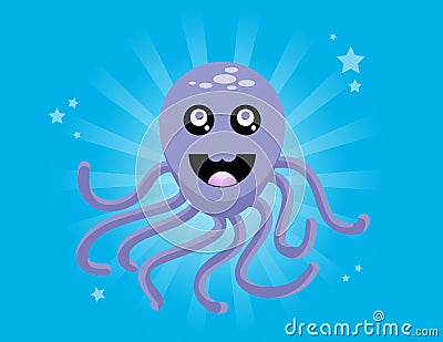 Happy Purple Octopus Vector Illustration
