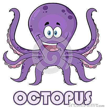 Happy Purple Octopus Cartoon Mascot Character Stock Photo