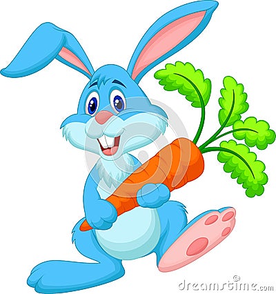 Happy rabbit cartoon holding carrot Vector Illustration