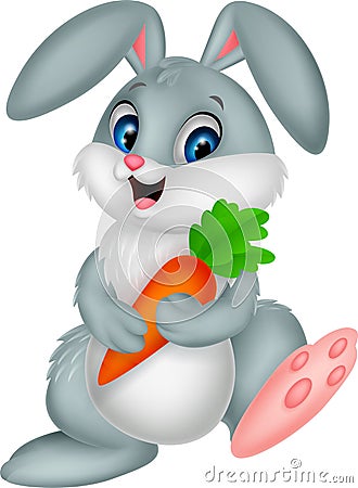 Happy rabbit cartoon holding carrot Vector Illustration