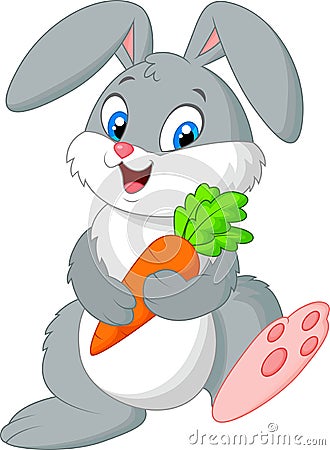 Happy rabbit holding carrot Vector Illustration