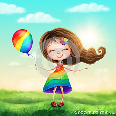 Happy rainbow princess girl Stock Photo