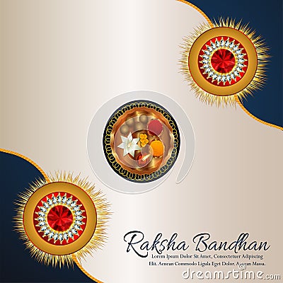 Happy rakhi creative crystal stone and golden rakhi with pooja thali Stock Photo