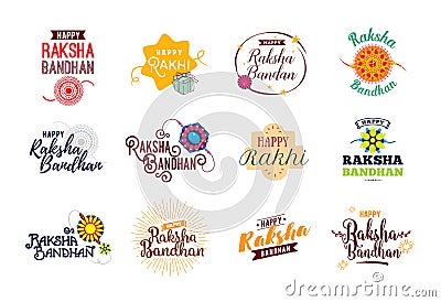 Happy Raksha Bandhan emblems set. Vector Illustration