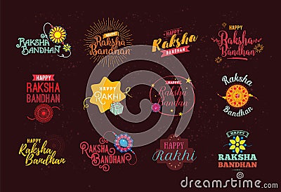 Happy Raksha Bandhan emblems set. Vector Illustration