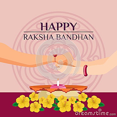 Happy Raksha Bandhan with the hands of the brothers Vector Illustration