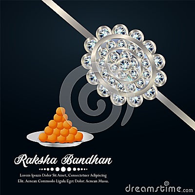 Happy raksha bandhan invitation silver crystal rakhi with sweets Stock Photo