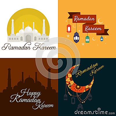 Happy Ramadan Kareem, greeting background vector illustration set Vector Illustration