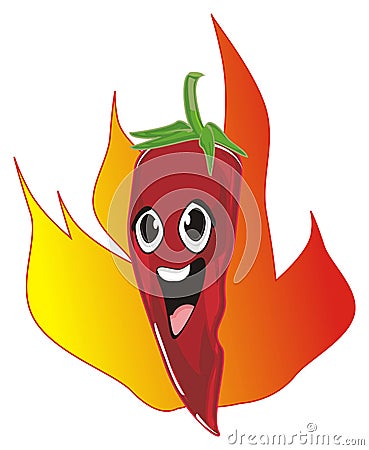 Happy chili pepper on fire Stock Photo