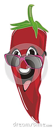 Happy chili pepper in sunglasses Stock Photo