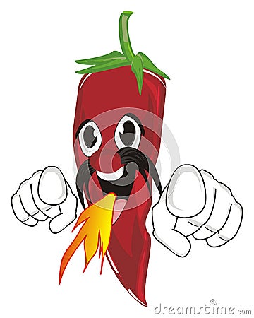 Happy chili pepper with mustache and fire Stock Photo