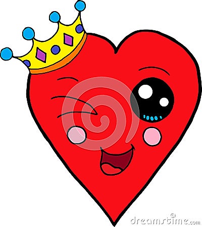 Happy Red Heart illustation, Kawaii love logo colorful heart smile Stock Photo