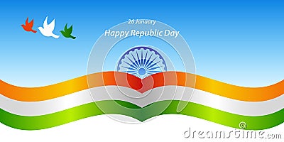 Happy Republic Day India with tricolor flag greeting vector Stock Photo