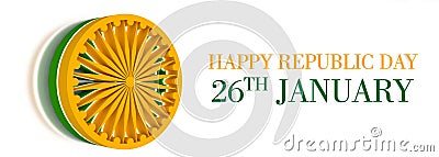 Happy Republic Day 26th January with 3d Ashoka Chakra effect Stock Photo