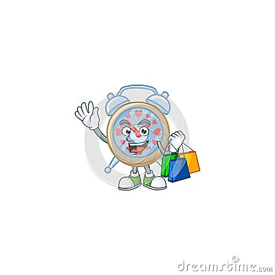 A happy rich clock love waving and holding Shopping bag Vector Illustration