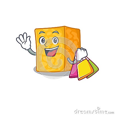 A happy rich colby jack cheese waving and holding Shopping bag Vector Illustration