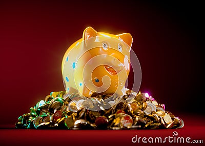 Happy rich piggy bank Cartoon Illustration