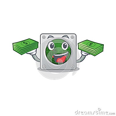 Happy rich radar character with money on hands Vector Illustration