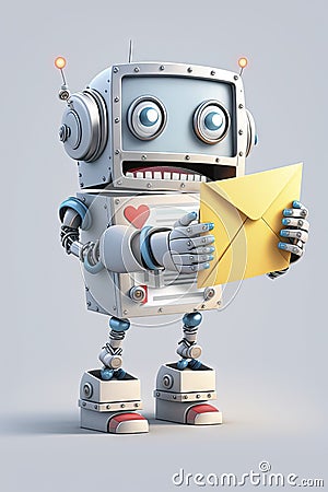 Happy Robot Delivering Email for Modern Website. Stock Photo