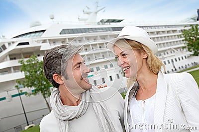 Happy romantic couple going on a cruise Stock Photo