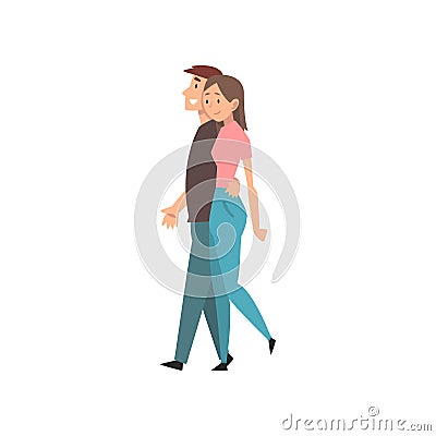 Happy Romantic Couple Walking Together, Young Man and Beautiful Woman on Date, Happy Lovers Characters Vector Vector Illustration