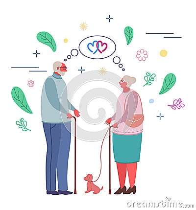 Happy romantic elderly couple vector flat illustration Vector Illustration