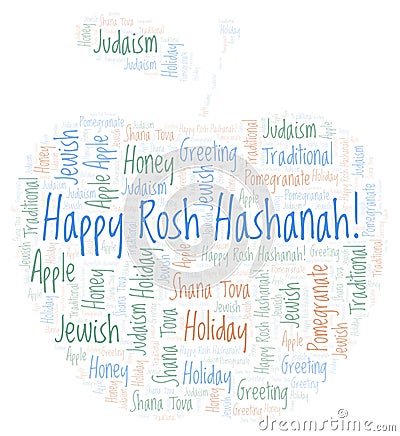 Happy Rosh Hashanah in apple shape word cloud. Stock Photo