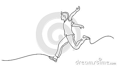 Happy running man. Continuous one line drawing Vector Illustration