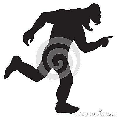 Happy Running Sasquatch in Silhouette Vector Illustration