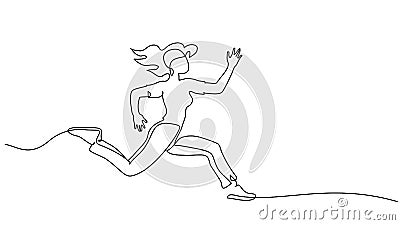 Happy running woman. Continuous one line drawing Vector Illustration