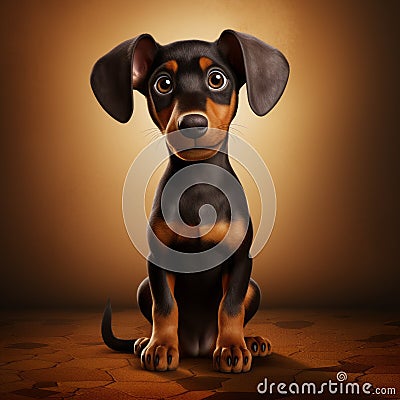 Happy Rust Baby Doberman Pinscher Saluting In Pixar Style Stock Photo