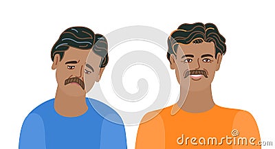 Happy and sad man. An Indian man in good and bad moods Vector Illustration