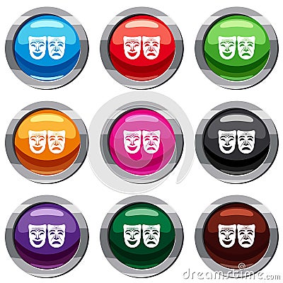 Happy and sad mask set 9 collection Vector Illustration