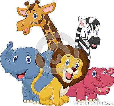 Happy safari animal cartoon Vector Illustration
