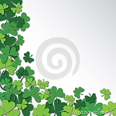 Happy Saint Patrick`s Day Background. Clover, shamrock isolated on white background. Vector Illustration