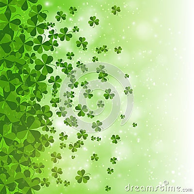 Happy Saint Patrick's day background design, postcard, template, invitation, green shamrock leaves, vector Vector Illustration