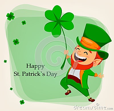 Happy Saint Patrick`s Day. Funny leprechaun Vector Illustration