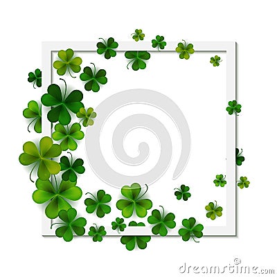 Happy Saint Patrick`s day, square frame banner on shamrock leaves background, vector illustration Vector Illustration