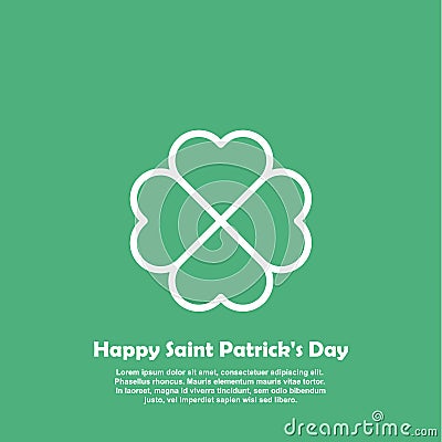 Happy Saint Patricks day card with outline Shamrock Icon. Line four leaf clover pictogram. Minimal abstract background Vector Illustration
