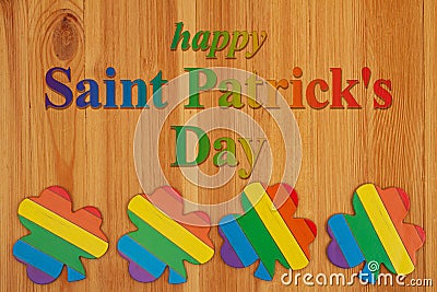 Happy Saint Patricks Day greeting with rainbow shamrocks Stock Photo