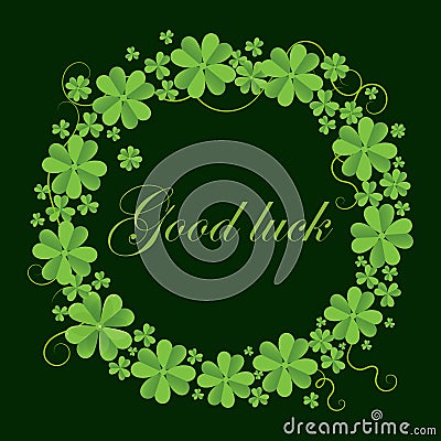 Happy Saint Patricks Day round card design with clever leaves with text - Good luck. Irish celebration brochure. Beer Stock Photo