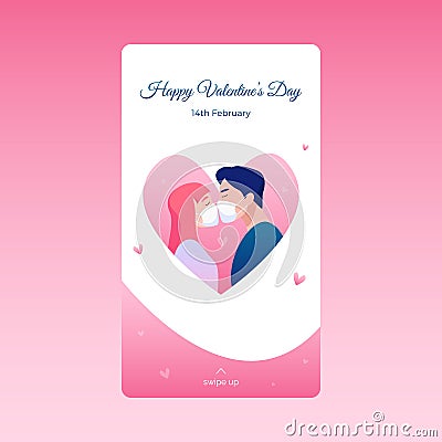 Valentines Day story with kissing lovers Vector Illustration