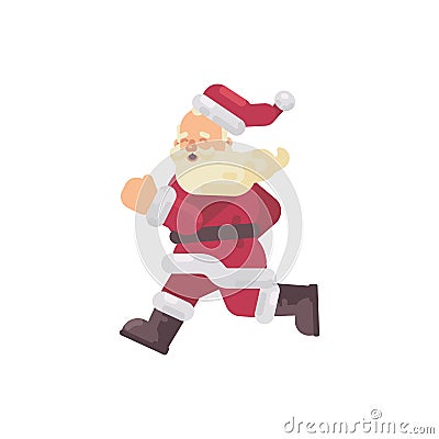 Happy Santa Claus running flat Christmas character icon Vector Illustration