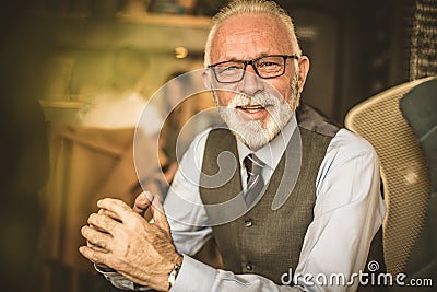 Happy and satisfied senior businessman. Close up. Stock Photo