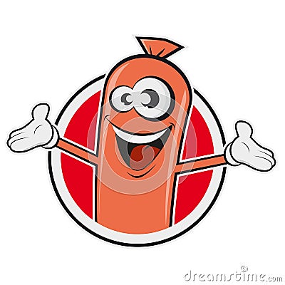 Happy sausage in a badge Vector Illustration