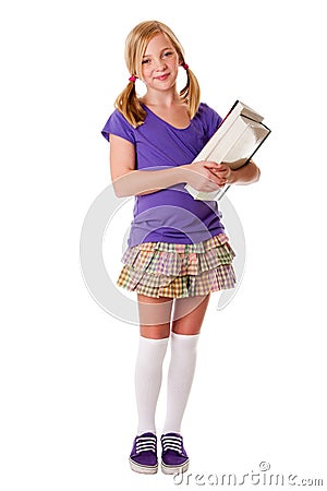 Happy school girl with books Stock Photo